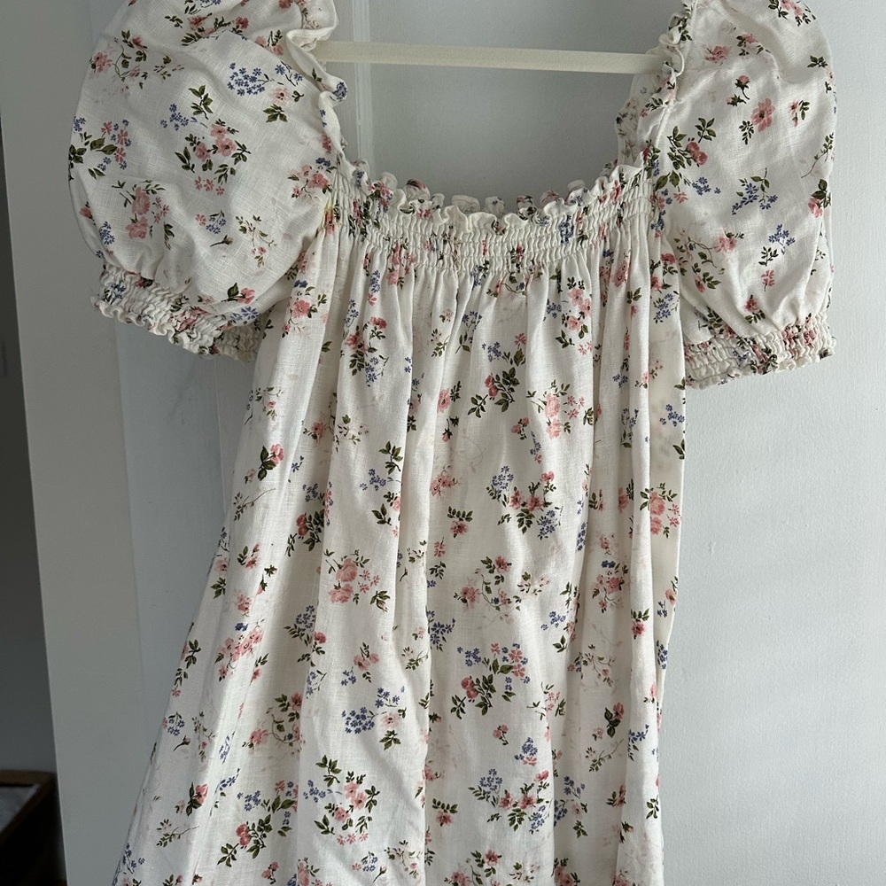 Reformation Linen Floral Puff Sleeve Dress
